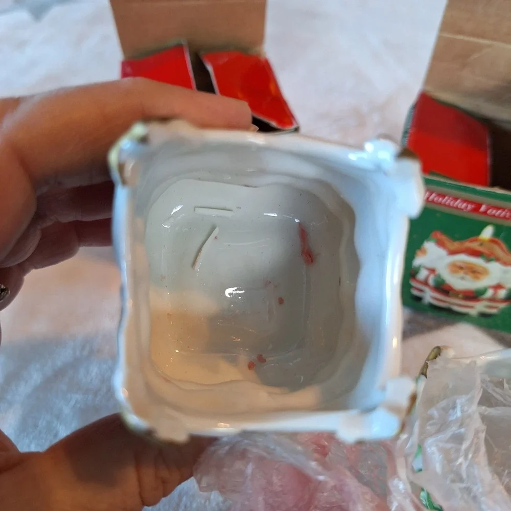 1989 New Holiday Votive Candle Set of 2 Porcelain Green Christmas Trees W/Candle